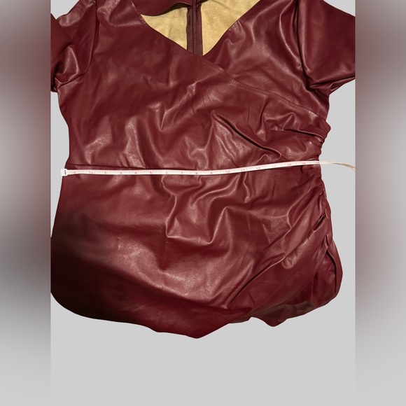 Elegant Burgundy Faux Leather Dress - Picture 6 of 7